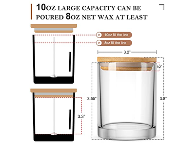 10 OZ Thick Glass Candle Jars with Bamboo Lids and Candle Wick Kit