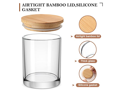 10 OZ Thick Glass Candle Jars with Bamboo Lids and Candle Wick Kit