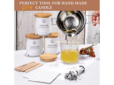 10 OZ Thick Glass Candle Jars with Bamboo Lids and Candle Wick Kit